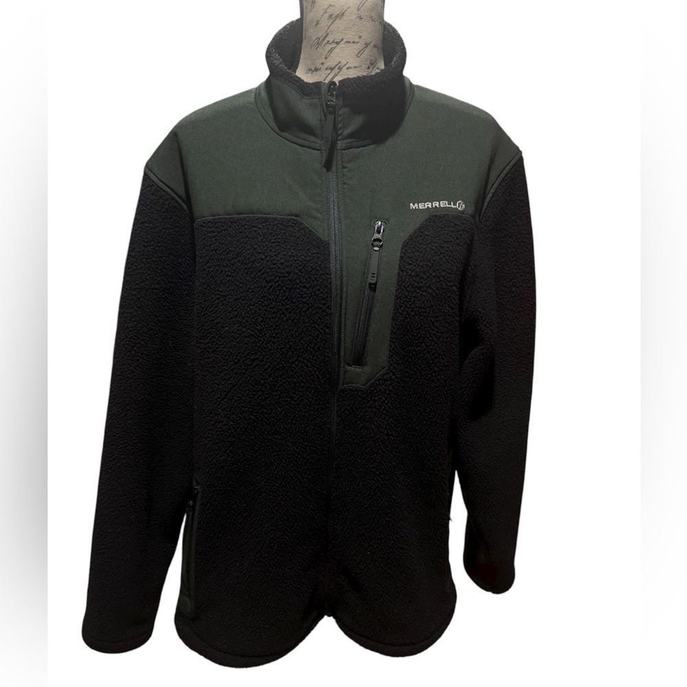 Merrell Zefting Fleece Full Zip Up Jacket Black & Olive Green Men’s Size XL